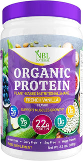 NBL NATURAL Plant Based Organic Protein Powder, Vegan Protein Powder for Men & Women, 22G Protein Per Serving, Non-Dairy, Gluten Free, Lactose Free, No Sugar Added, French Vanilla, 2.2 lb, 25 Servings SAUDI SHARK | براند سعودي
